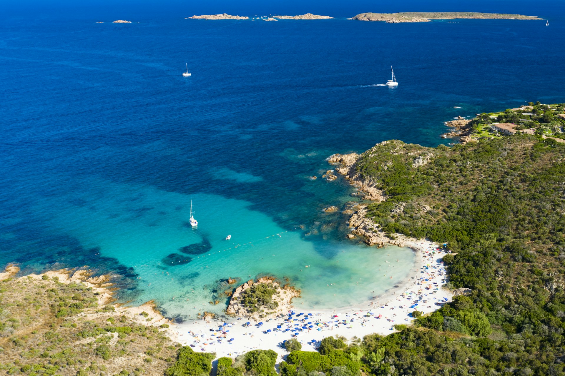 View of Spiaggia del Principe beach in Sardinia